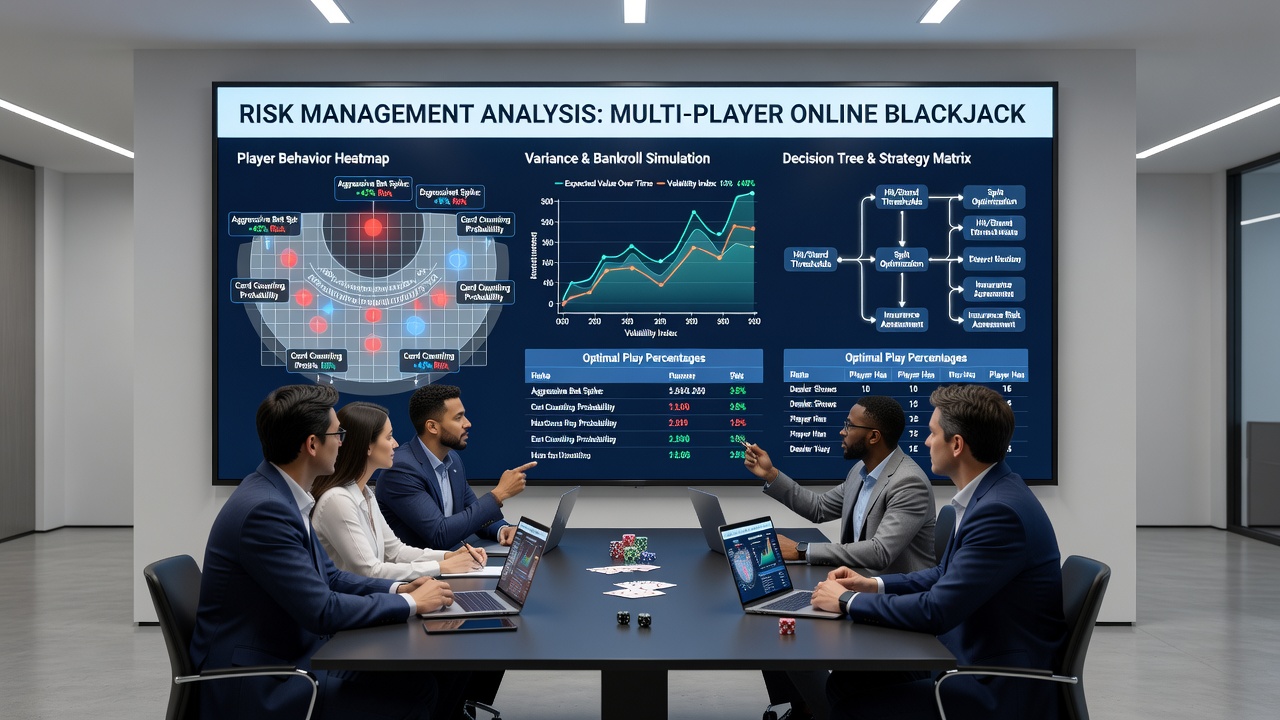 Data analytics dashboard displaying risk indicators for online blackjack sessions