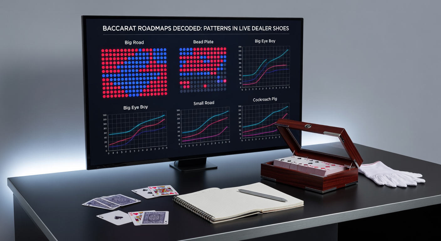 Detailed baccarat Big Road chart showing a mix of long Banker streaks in red columns and alternating Player-Banker chops in blue and red