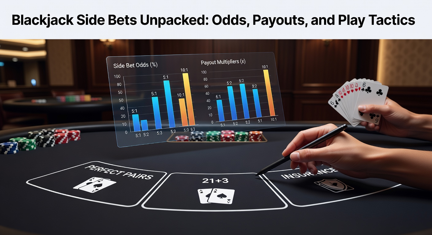Blackjack table featuring various side bet options like Perfect Pairs and 21+3, with chips placed strategically