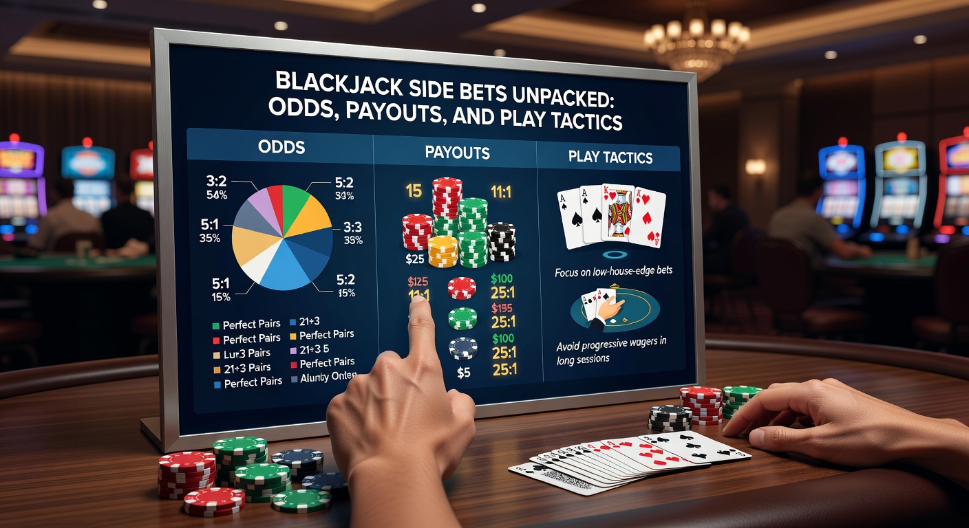 Close-up of blackjack cards forming a Perfect Pair side bet win, chips stacking up for payout