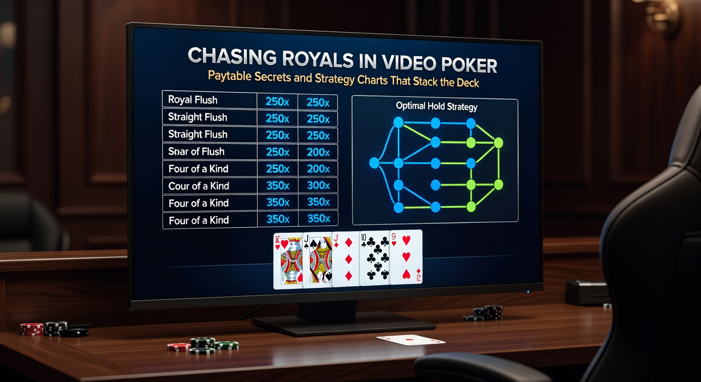 Strategy chart for video poker royal flush draws, illustrating hold decisions for suited high cards