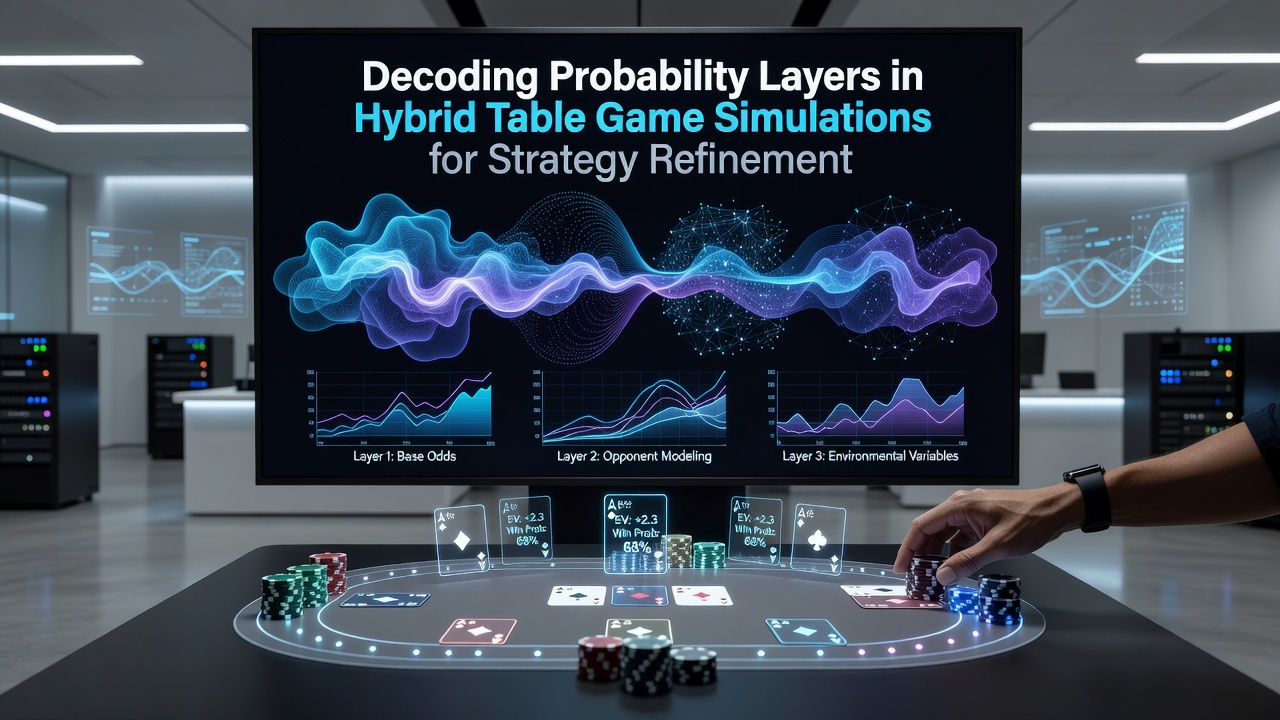 Diagram showing layered probability structures in table game simulations with interconnected nodes and data flows