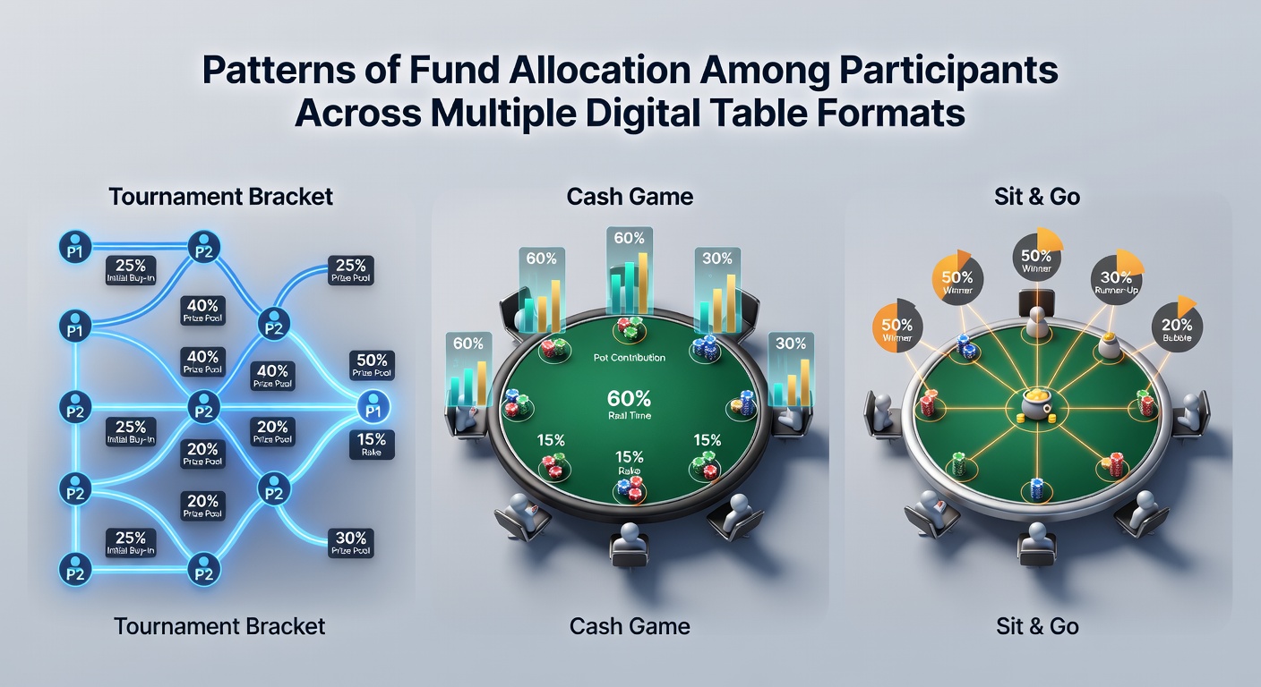 Charts and graphs displaying statistical patterns of fund allocation in various online table game formats