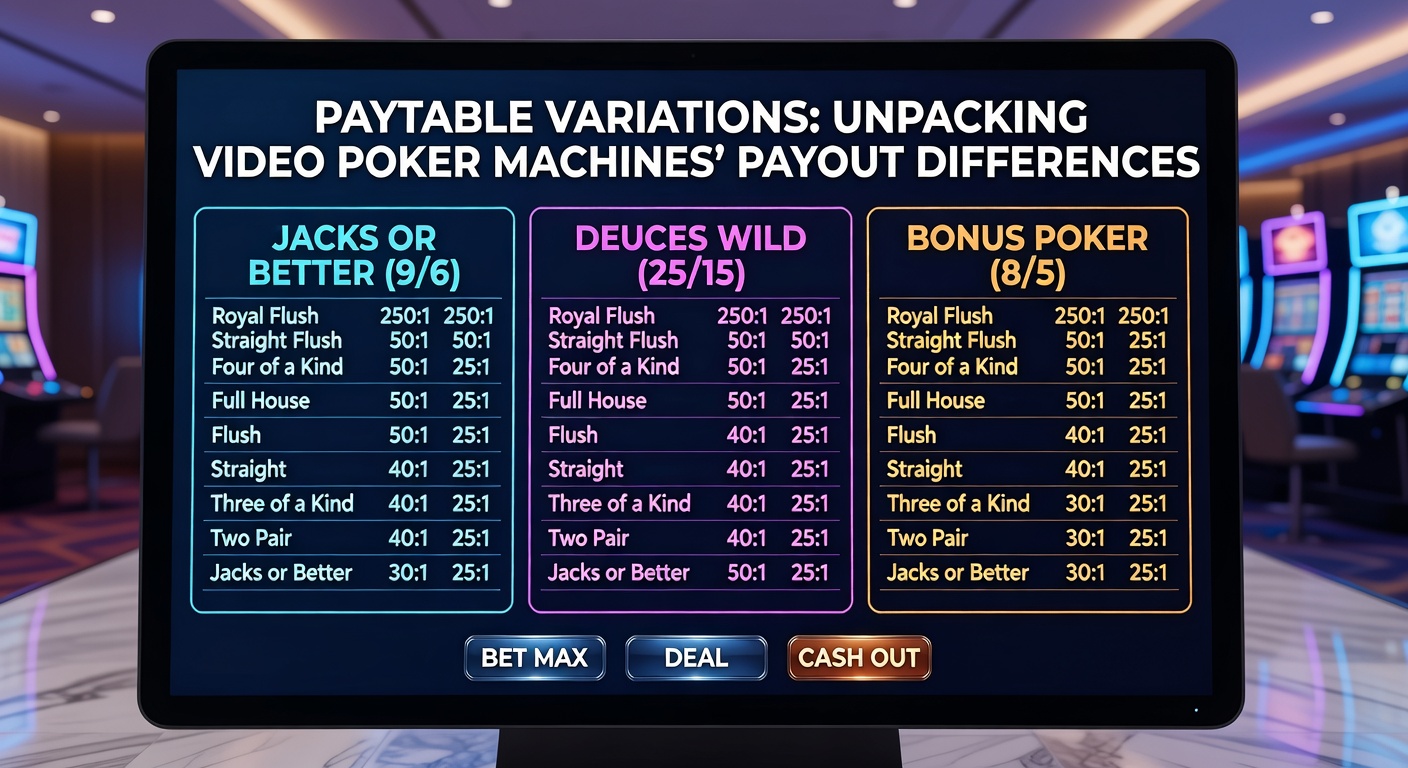 Comparison chart illustrating RTP differences between full-pay and short-pay video poker paytables side by side