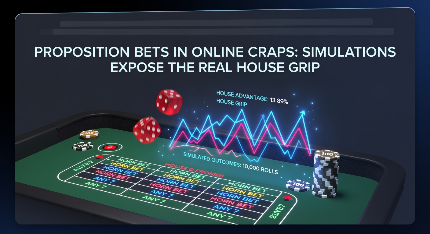 Digital craps table displaying proposition bets like Any 7 and Horn, with glowing chips stacked high on the layout