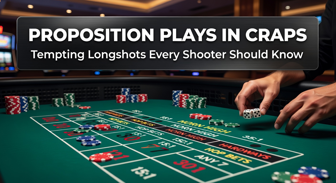 Vibrant craps table layout highlighting the proposition bets section in the center, surrounded by chips and dice