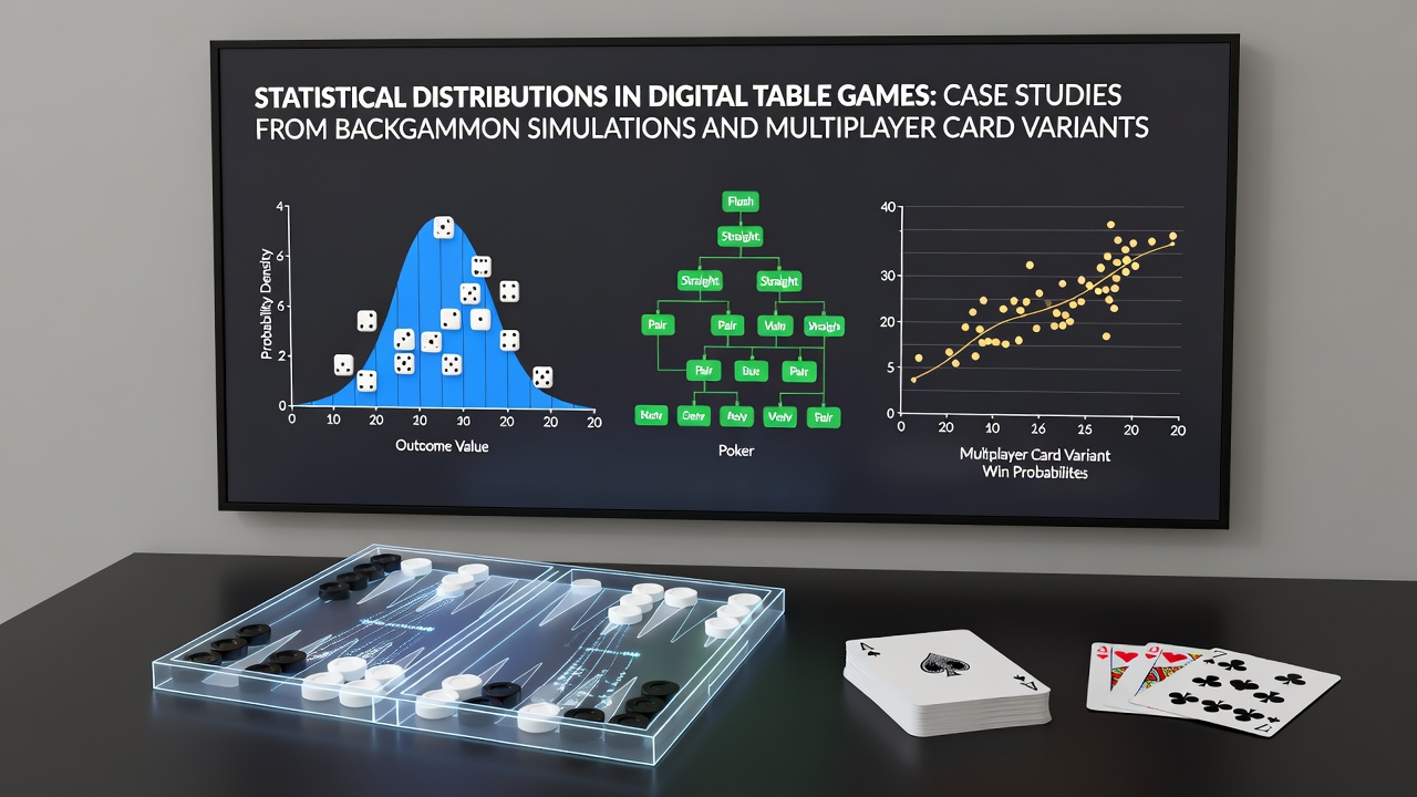 Simulation graphs showing probability curves from digital backgammon dice rolls and card shuffles