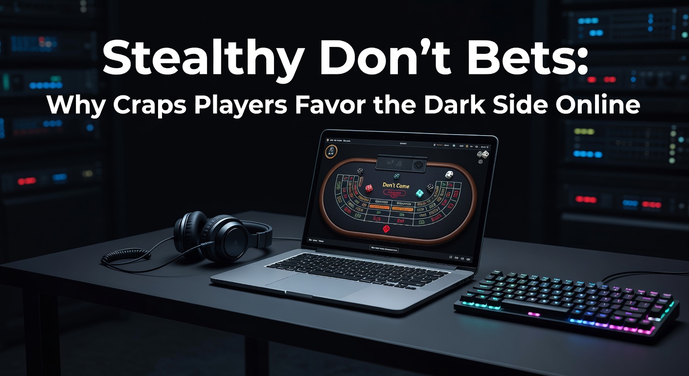 Digital craps interface showing active Don't Come bets with odds laid out precisely, contrasted against a blurred live dealer background to emphasize online stealth advantages
