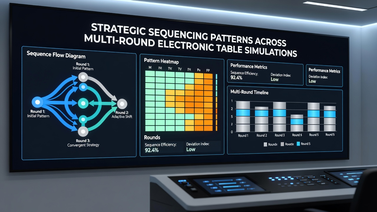 Data visualization of sequencing patterns across multiple rounds in electronic table simulations
