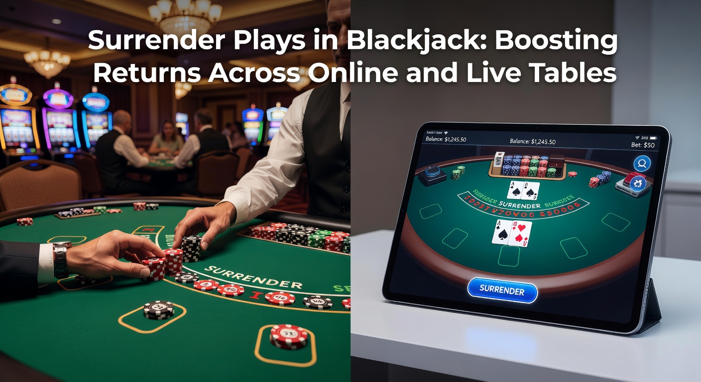 Digital blackjack interface highlighting surrender button next to hit, stand, and double options